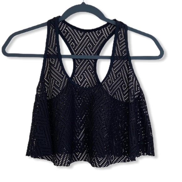 Tops - Black Racerback Mesh Loose Fit Crop Top